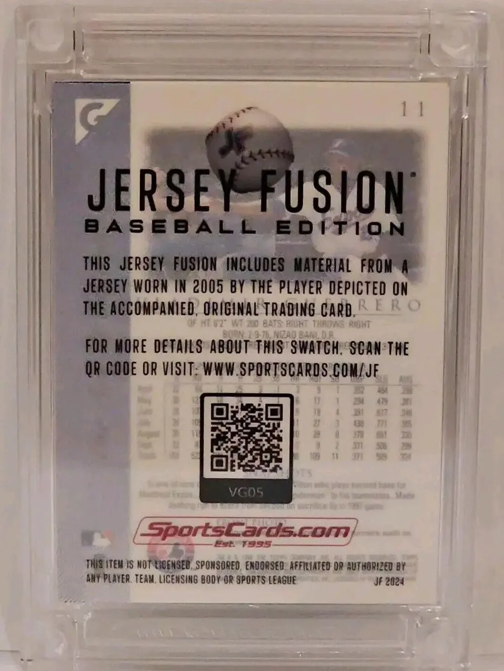 Vladimir Guerrero Game Used Jersey Card - Montreal Expos